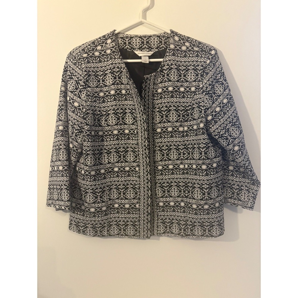 Christopher & Banks Women's Large Open Front Black & White Patterned Cardigan